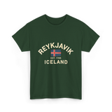 Reykjavik Iceland History Flag T-Shirt - Forest Green