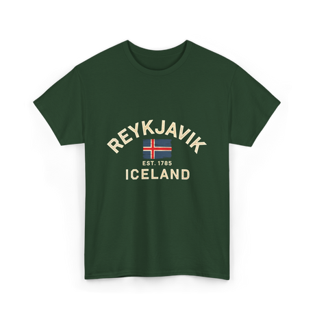 Reykjavik Iceland History Flag T-Shirt - Forest Green