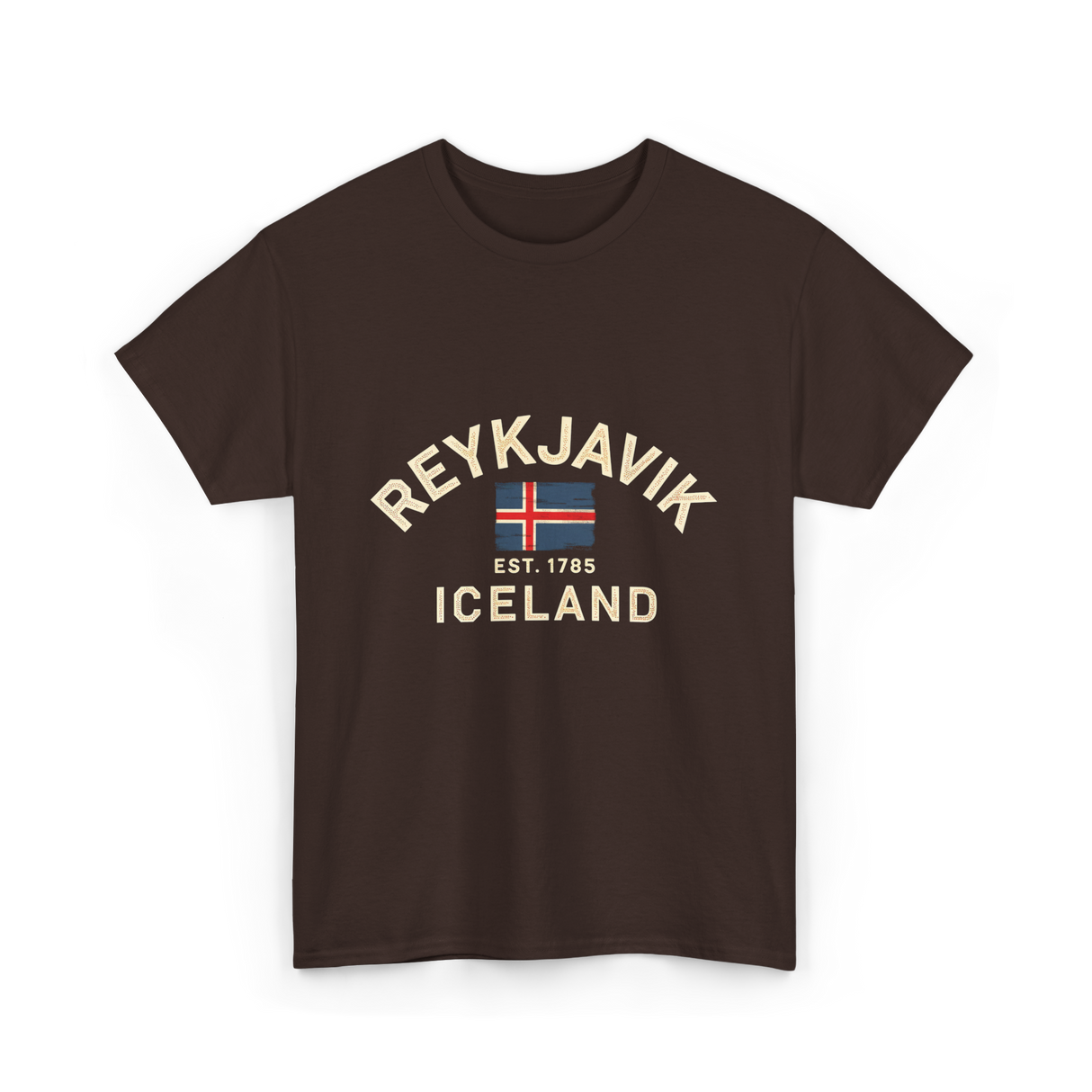 Reykjavik Iceland History Flag T-Shirt - Dark Chocolate