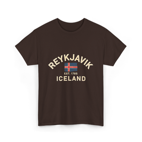 Reykjavik Iceland History Flag T-Shirt - Dark Chocolate