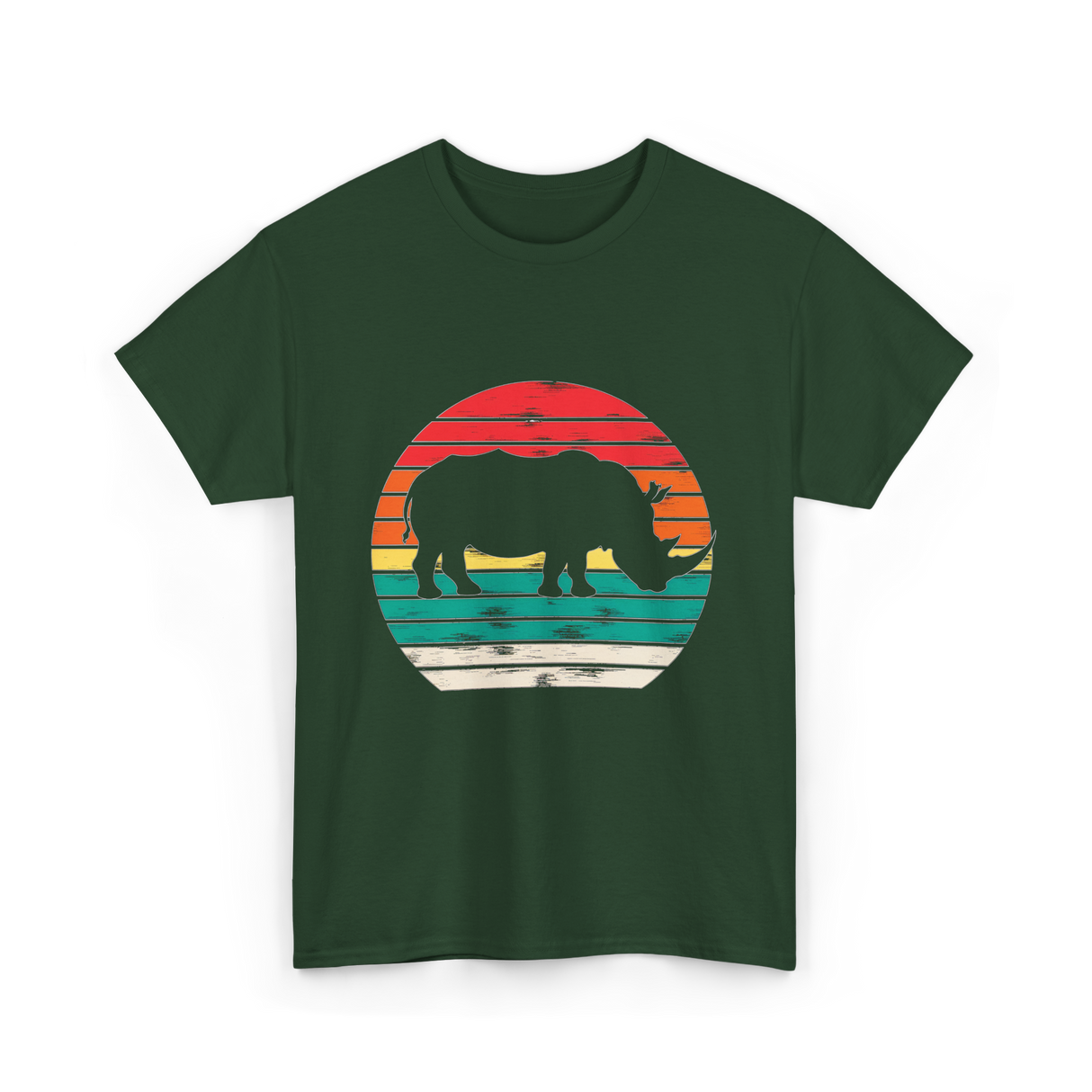 Rhino Sunset Wildlife Conservation T-Shirt - Forest Green