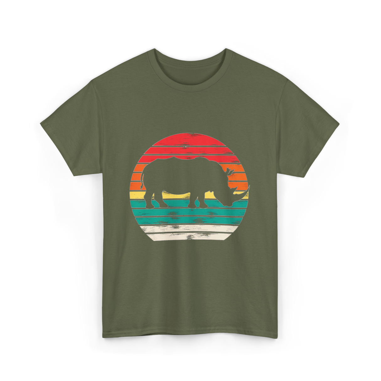 Rhino Sunset Wildlife Conservation T-Shirt - Military Green