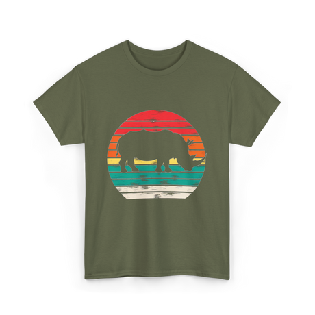 Rhino Sunset Wildlife Conservation T-Shirt - Military Green