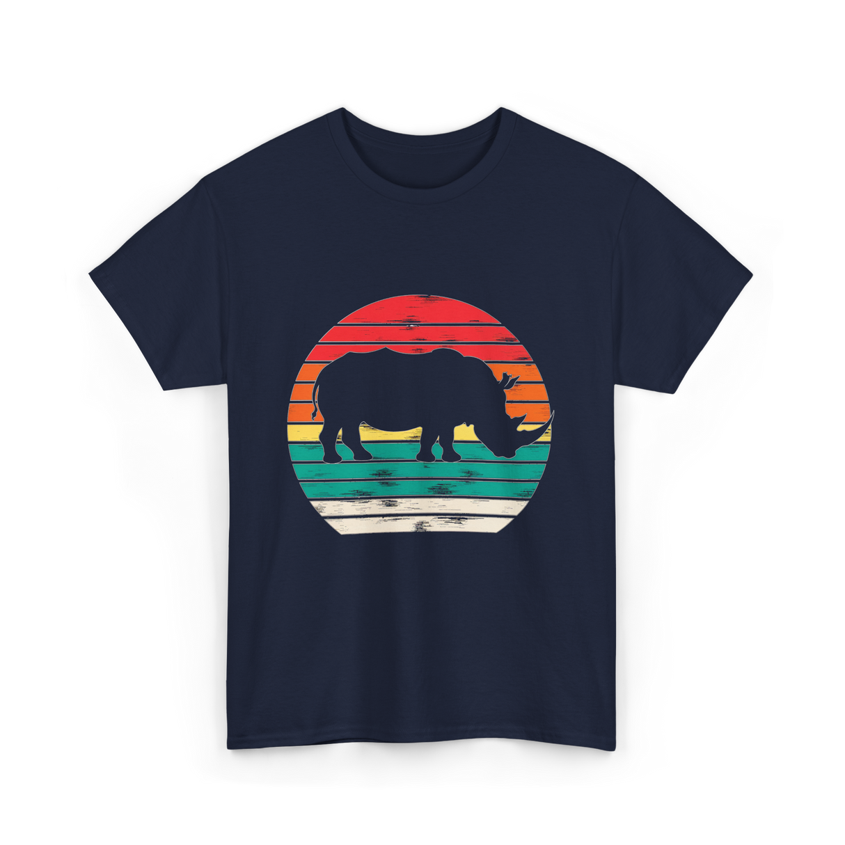 Rhino Sunset Wildlife Conservation T-Shirt - Navy