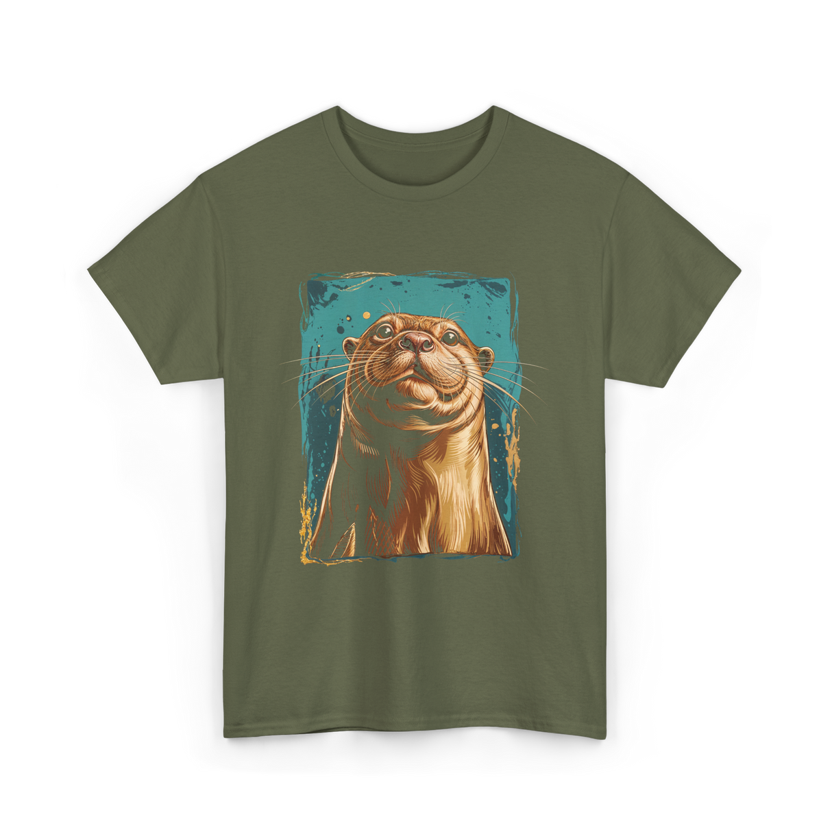 River Otter Cute Otter Animal T-Shirt - Military Green