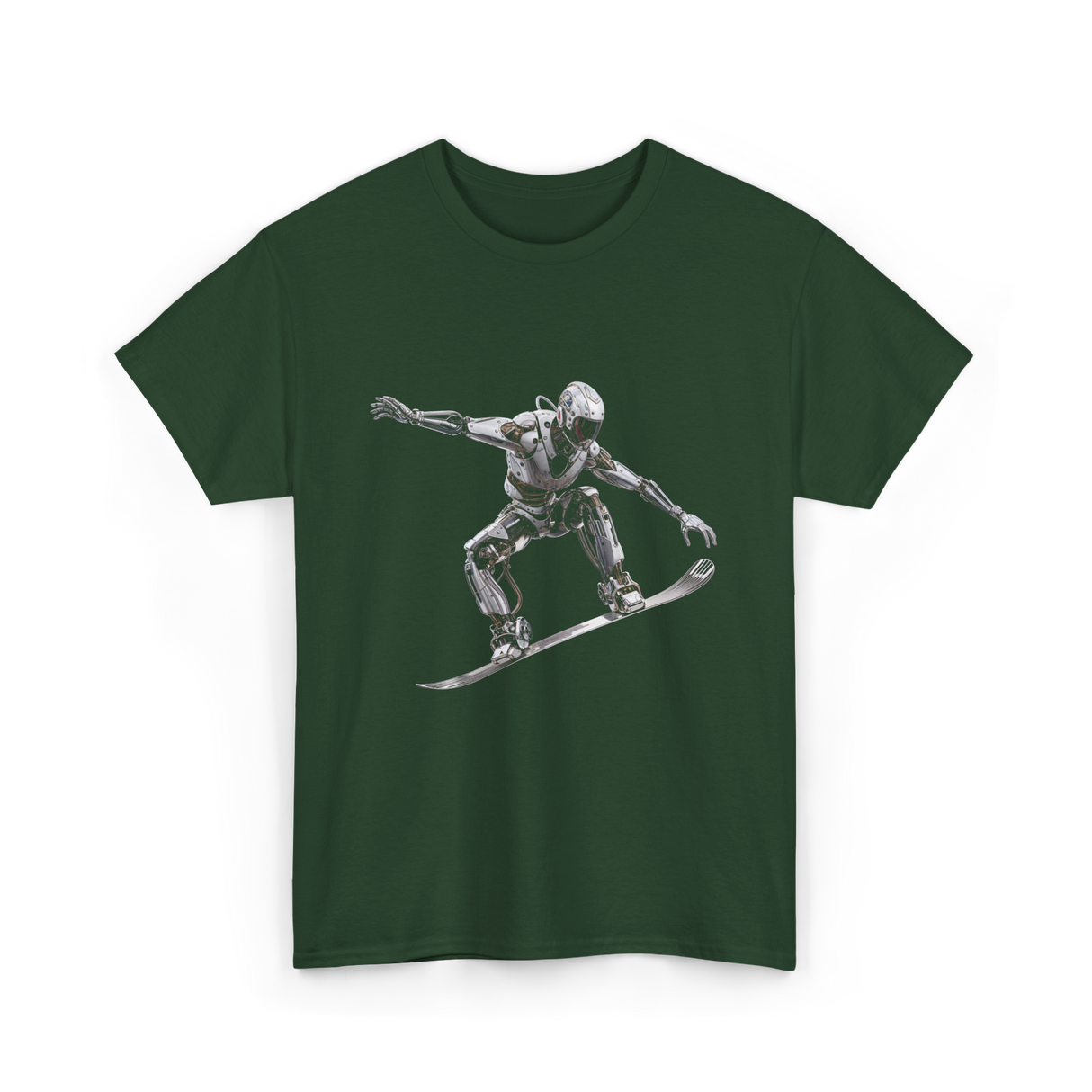 Robot Snowboarder Snowboarding Robot T-Shirt - Forest Green