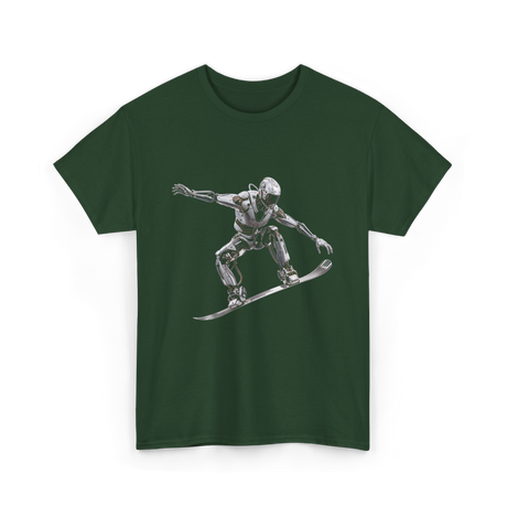 Robot Snowboarder Snowboarding Robot T-Shirt - Forest Green