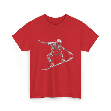 Robot Snowboarder Snowboarding Robot T-Shirt - Red