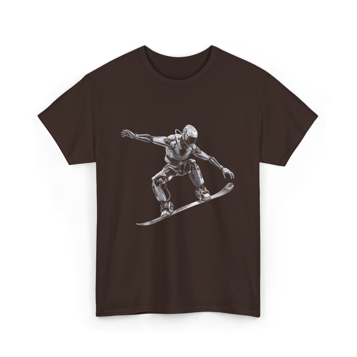 Robot Snowboarder Snowboarding Robot T-Shirt - Dark Chocolate