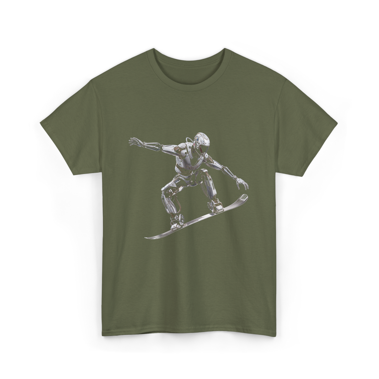 Robot Snowboarder Snowboarding Robot T-Shirt - Military Green