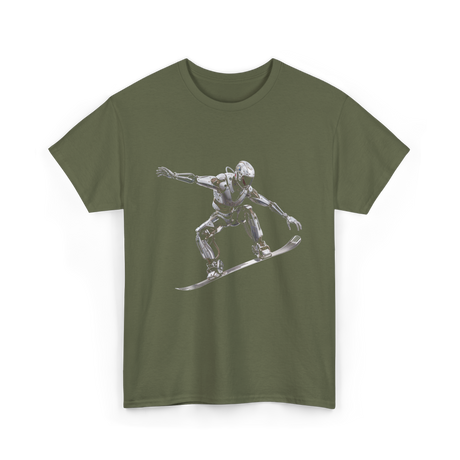 Robot Snowboarder Snowboarding Robot T-Shirt - Military Green