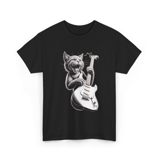 Rock Cat Playing Guitar Cat T-Shirt - Black