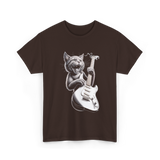 Rock Cat Playing Guitar Cat T-Shirt - Dark Chocolate