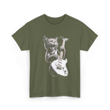 Rock Cat Playing Guitar Cat T-Shirt - Military Green