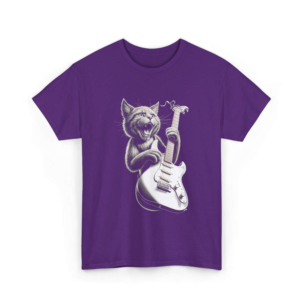 Rock Cat Playing Guitar Cat T-Shirt - Purple