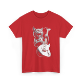 Rock Cat Playing Guitar Cat T-Shirt - Red