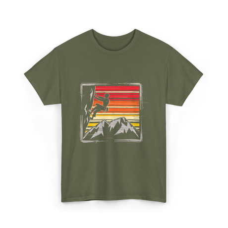 Rock Climbing Retro Adventure T-Shirt - Military Green