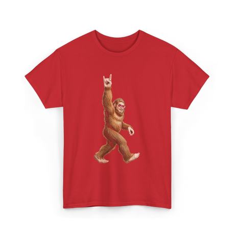 Rock On Bigfoot Sasquatch Rock Music T-Shirt - Red