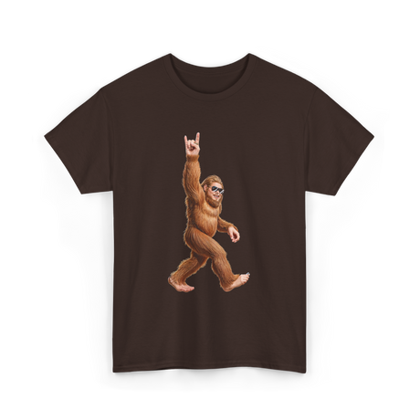 Rock On Bigfoot Sasquatch Rock Music T-Shirt - Dark Chocolate