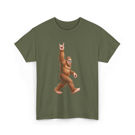 Rock On Bigfoot Sasquatch Rock Music T-Shirt - Military Green