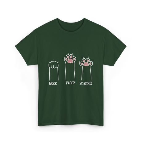 Rock Paper Scissors Cat Game T-Shirt - Forest Green