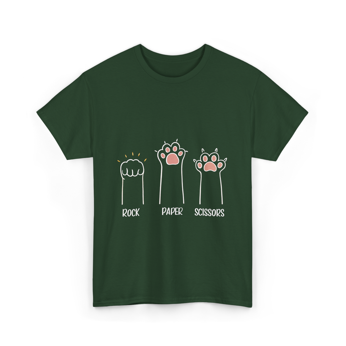 Rock Paper Scissors Cat Game T-Shirt - Forest Green