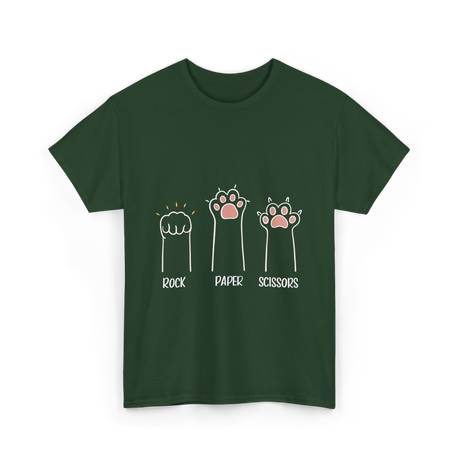 Rock Paper Scissors Cat Game T-Shirt - Forest Green