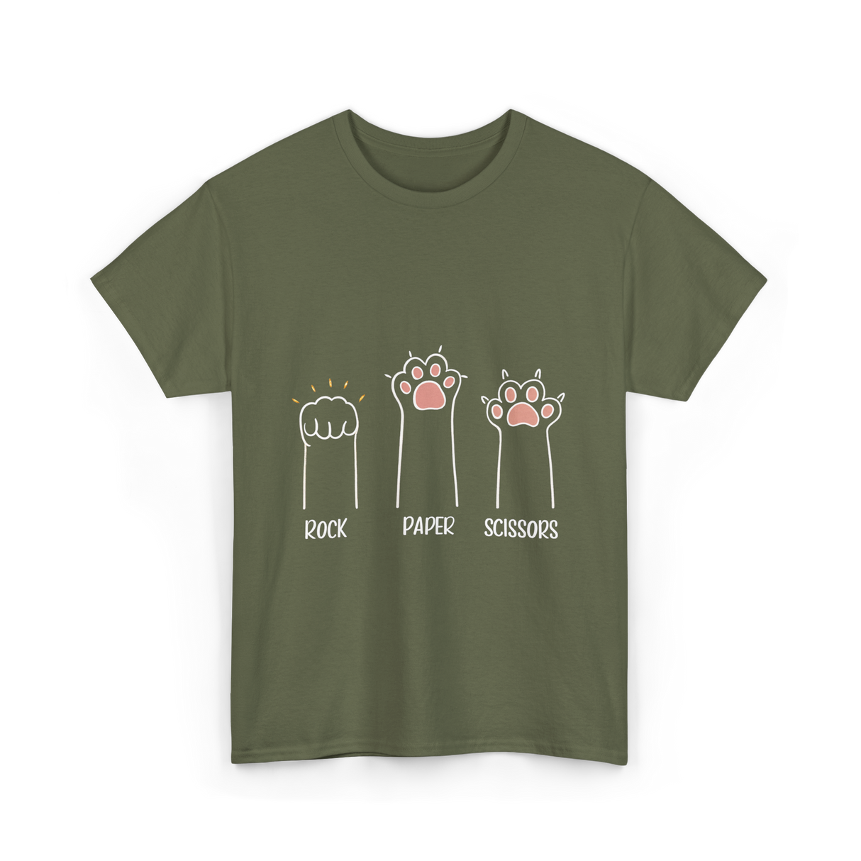 Rock Paper Scissors Cat Game T-Shirt - Military Green