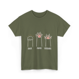 Rock Paper Scissors Cat Game T-Shirt - Military Green