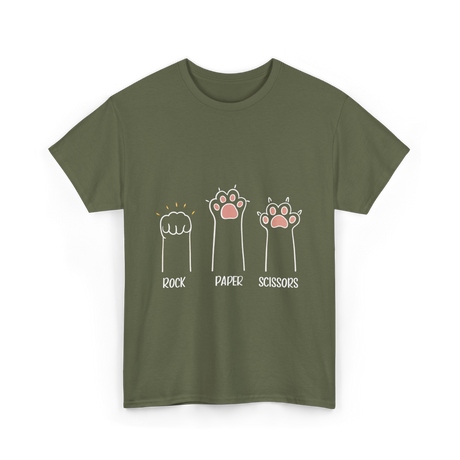 Rock Paper Scissors Cat Game T-Shirt - Military Green