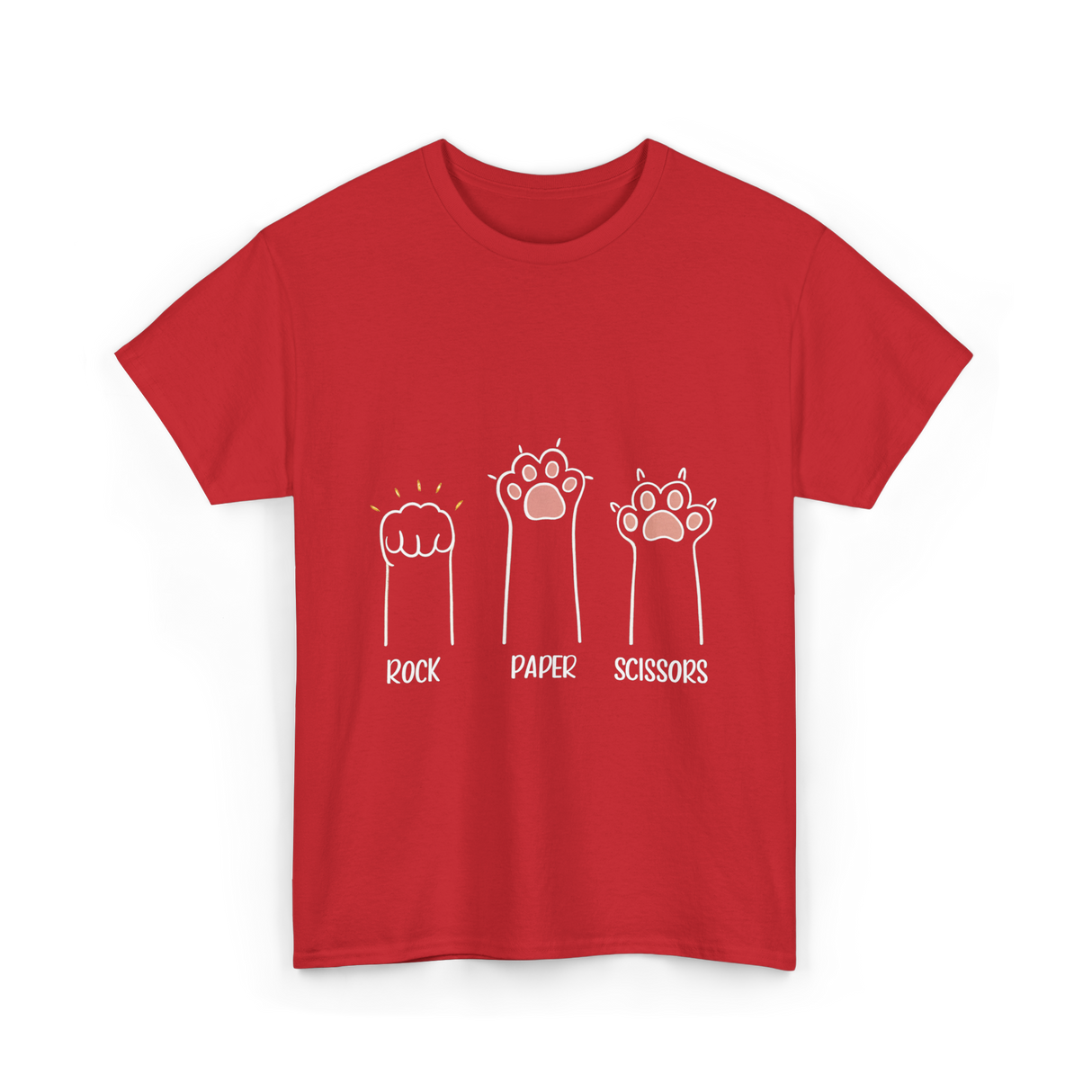 Rock Paper Scissors Cat Game T-Shirt - Red