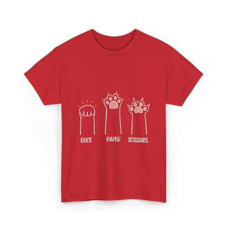 Rock Paper Scissors Cat Game T-Shirt - Red