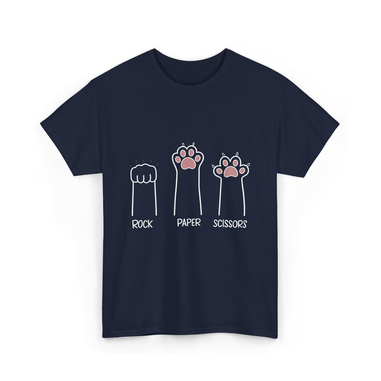 Rock Paper Scissors Cat Game T-Shirt - Navy