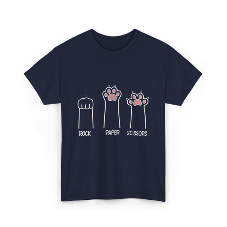 Rock Paper Scissors Cat Game T-Shirt - Navy