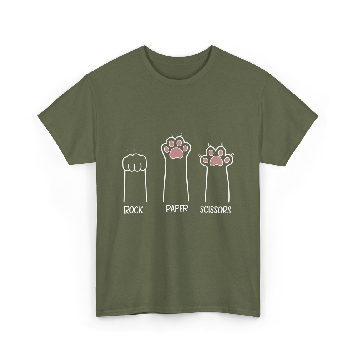 Rock Paper Scissors Cat Game T-Shirt - Military Green