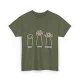 Rock Paper Scissors Cat Game T-Shirt - Military Green