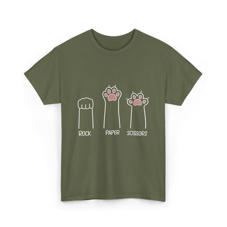 Rock Paper Scissors Cat Game T-Shirt - Military Green