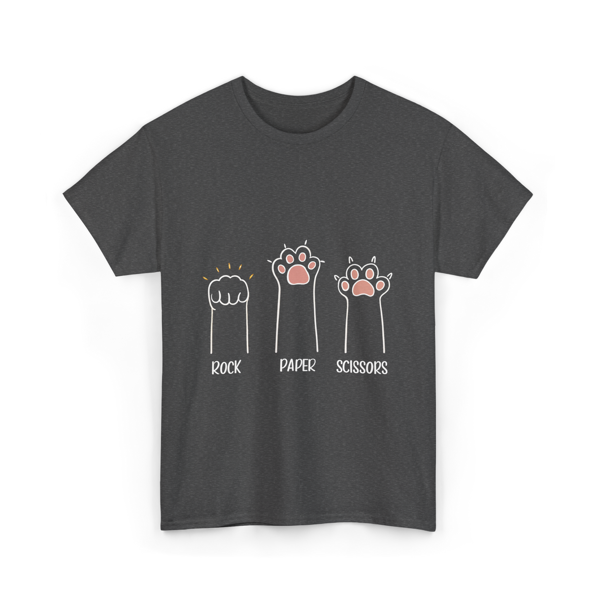 Rock Paper Scissors Cat Game T-Shirt - Dark Heather