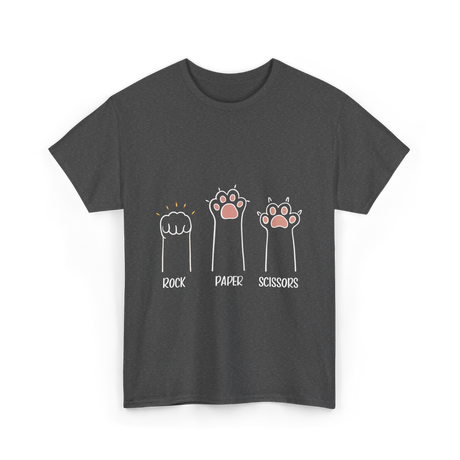 Rock Paper Scissors Cat Game T-Shirt - Dark Heather