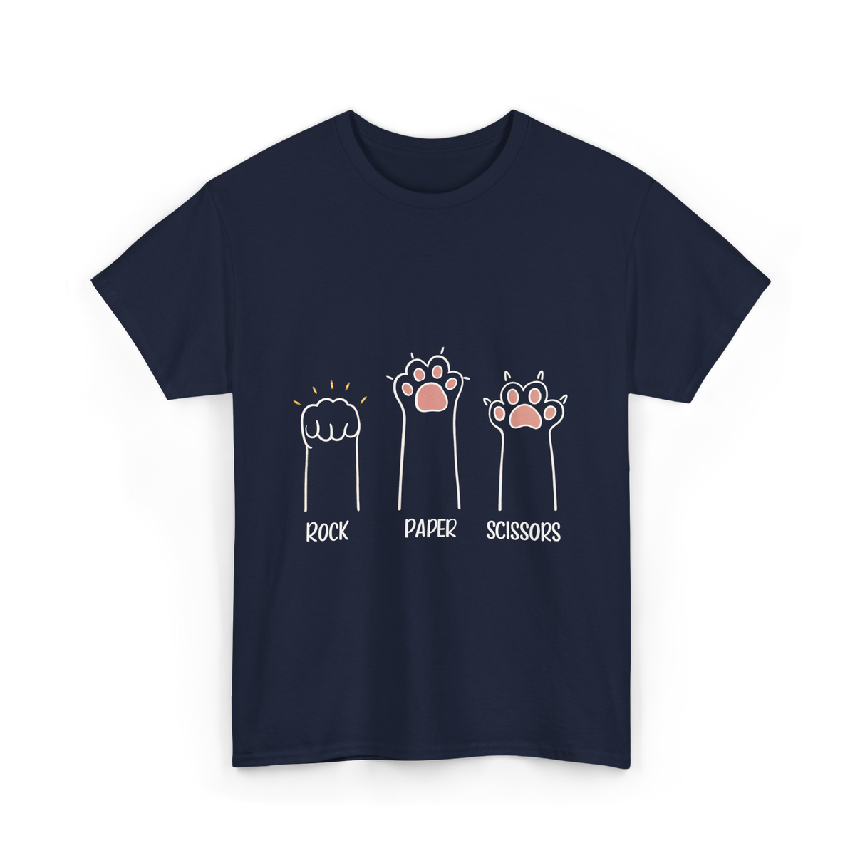 Rock Paper Scissors Cat Game T-Shirt - Navy