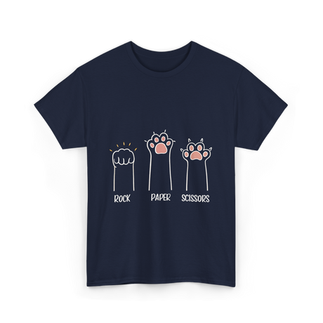 Rock Paper Scissors Cat Game T-Shirt - Navy