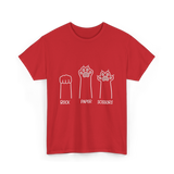 Rock Paper Scissors Cat Game T-Shirt - Red