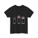 Rock Paper Scissors Cat Game T-Shirt - Black