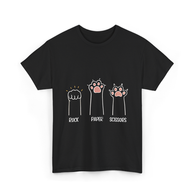 Rock Paper Scissors Cat Game T-Shirt - Black