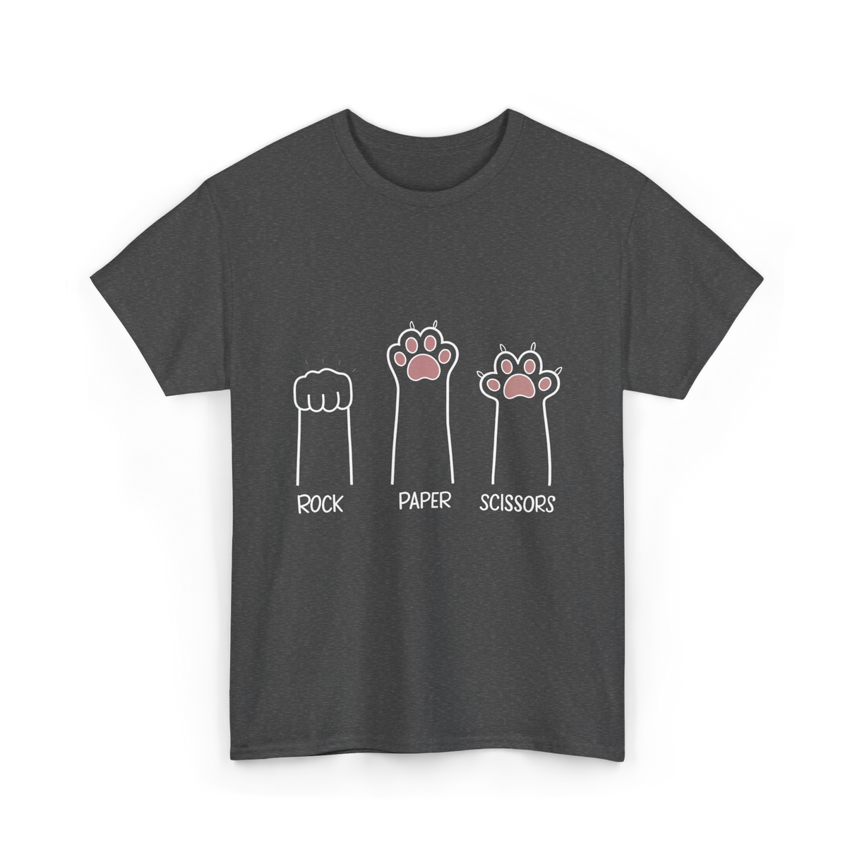 Rock Paper Scissors Cat Game T-Shirt - Dark Heather