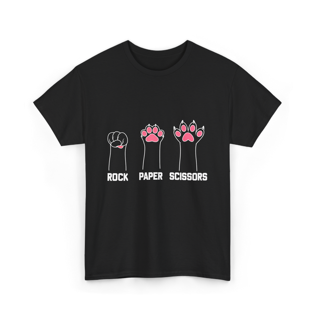 Rock Paper Scissors Cat Paw Game T-Shirt - Black