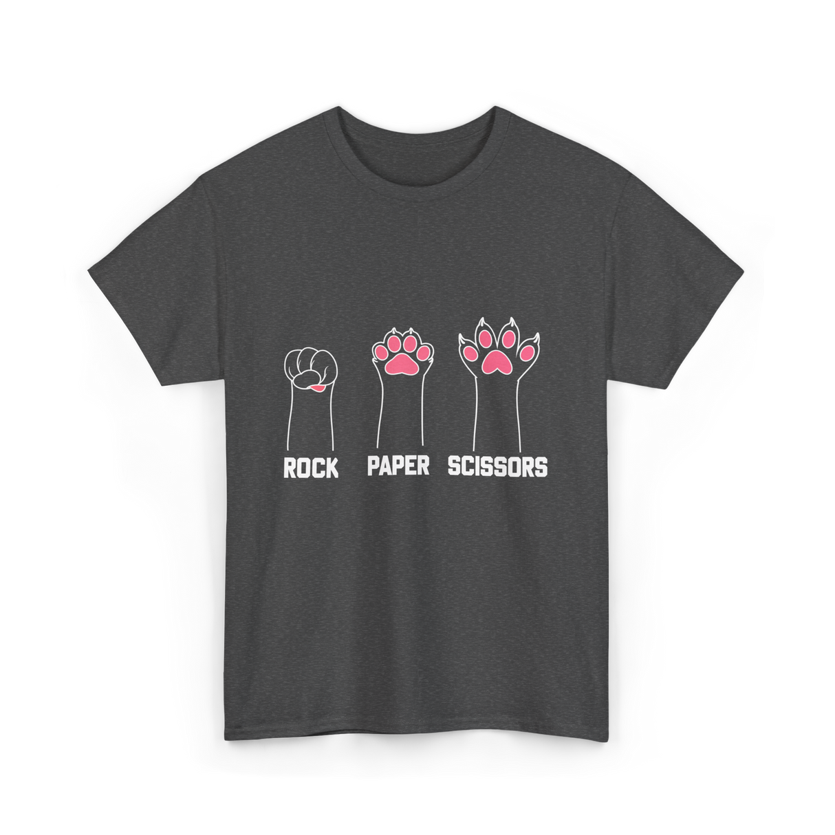 Rock Paper Scissors Cat Paw Game T-Shirt - Dark Heather