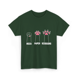 Rock Paper Scissors Cat Paw Game T-Shirt - Forest Green