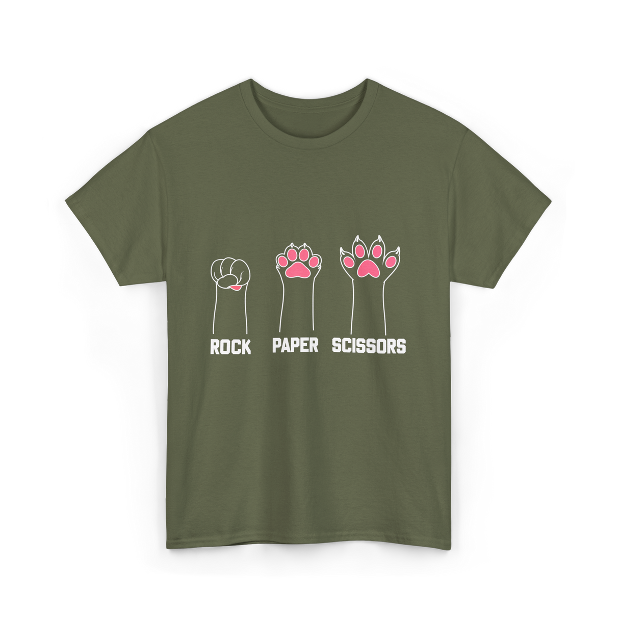 Rock Paper Scissors Cat Paw Game T-Shirt - Military Green