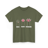 Rock Paper Scissors Cat Paw Game T-Shirt - Military Green